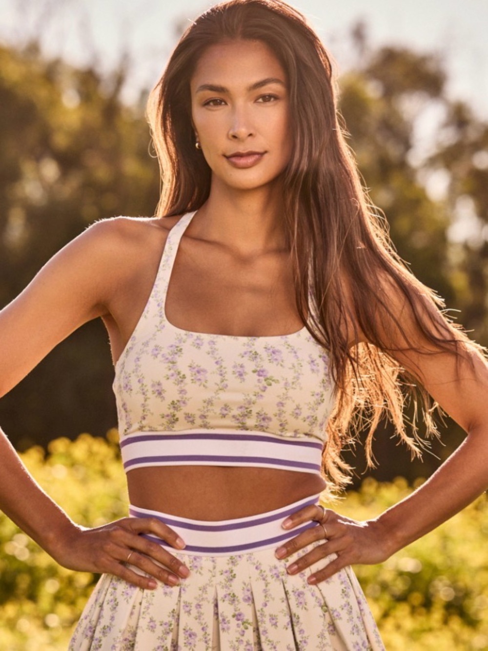 Floral Lavender-Trim Sports Bralette